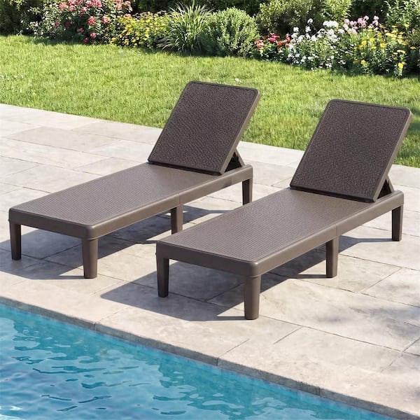 Outdoor Lounge Chair 3-Position Reclining Chaise Chair with Waterproof Rattan in Brown Set of 1