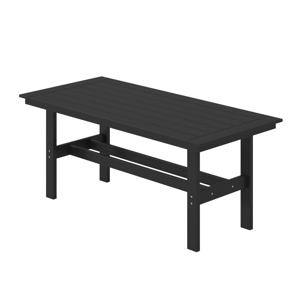 71 in. Rectangular All-Weather HDPE Outdoor Patio Dining Table in Black with Umbrella Hole for Backyard and Garden price history on PriceWatchPro