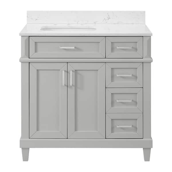 Talmore 36 in. Single Sink Sky Grey Bath Vanity with White Engineered Carrara Top (Assembled)