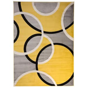 Modern Abstract Circles Yellow 5 ft. 3 in. x 7 ft. 3 in. Indoor Area Rug