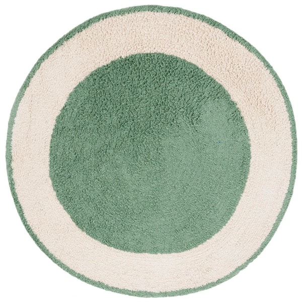 Easy Care 3 ft. x 3 ft. Ivory/Green Two-Tone Solid Round Area Rug