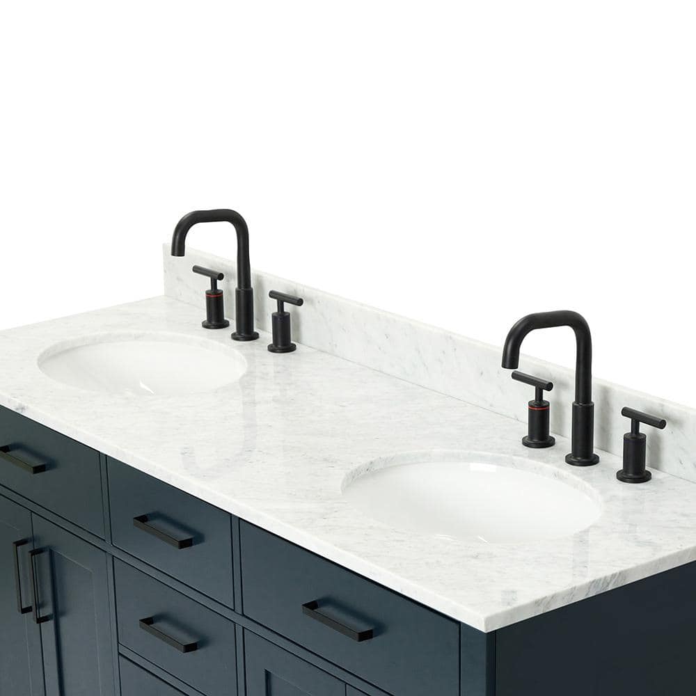 Midnight Blue 61" Freestanding Double Basin Vanity with Marble Top