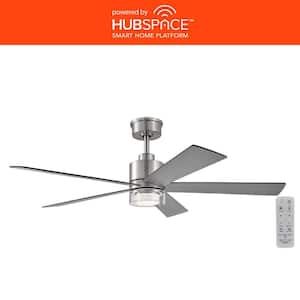 Bynum 52 in. Smart Indoor DC Motor Brushed Nickel Ceiling Fan with Adjustable White LED and Remote Powered by Hubspace