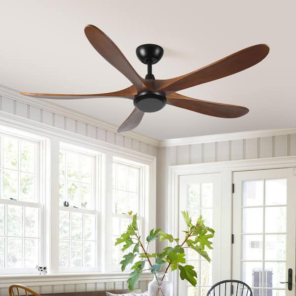 62 in. Wood Low Profile Ceiling Fan No Light with Remote Control, Noiseless Reversible DC Motor with Timer