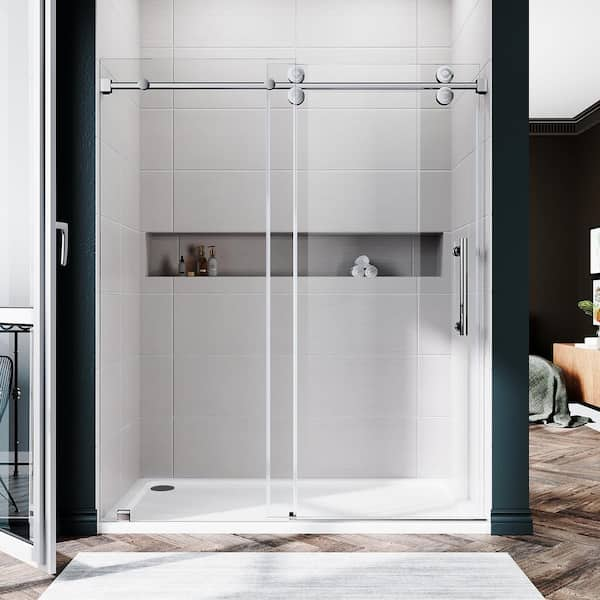 UNIKOO UKS04 56 to 60 in. W x 72 in. H Sliding Frameless Shower Door in ...