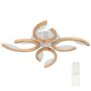 29 in. Wooden Modern Novel Leaf Clover Integrated LED Dimmable Semi-Flush Mount Ceiling Light with Remote Control