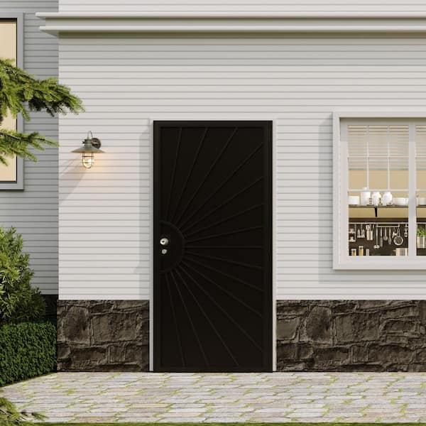 36 in. x 80 in. Universal/Reversible, Black,Iron, Pre-Bored & DIY Painted Prehung, Security Door without Lock and Handle