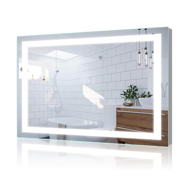 Unbranded 48 in. W x 36 in. H Rectangular Frameless Wall Mount Bathroom Vanity Mirror in Silver with LED Light Anti Fog