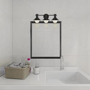 Dalton 23 in. 3-Light Matte Black Industrial Vanity with Metal Cages