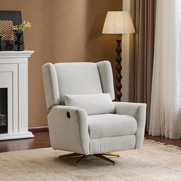 Scilley Modern Fabric Upholstered Power Swivel Recliner Chair with Metal 5 Star Base Light Grey Plus Gold