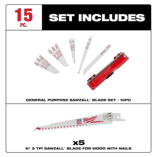 SAWZALL Wood and Metal Cutting Bi-Metal Recip Saw Blade Set (10-Piece) w/ 5 additional Wood Cutting Blades