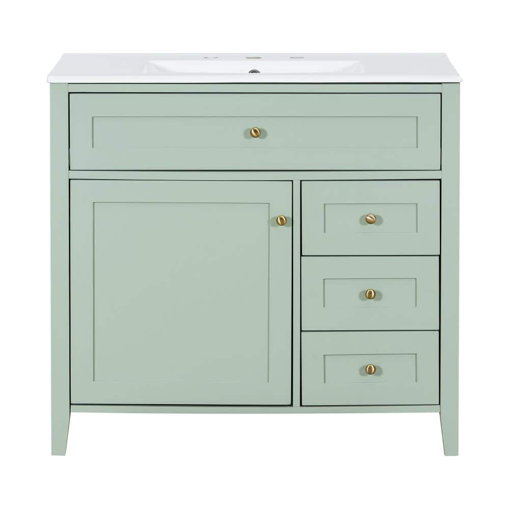 36 in. W Green Freestanding Bath Vanity with White Ceramic Top Sink,3 Drawers and Adjustable Shelf price history on PriceWatchPro
