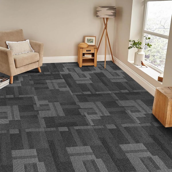 Gray Commercial Residential 24 in. x 24 in. Peel and Stick Pattern Carpet Tile Carpet Squares 96 sq. ft.