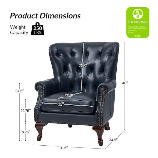 JAYDEN CREATION Eberhard Navy Genuine Leather Arm Chair with
