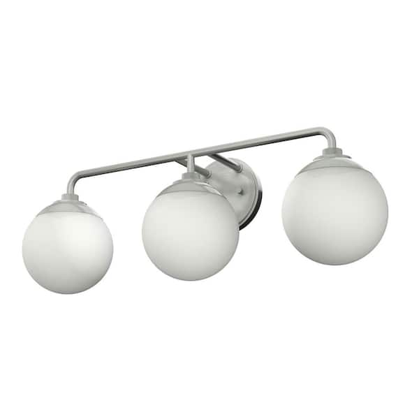 Hepburn 25 in. 3 Light Brushed Nickel Vanity Light with Frosted Glass Bathroom Light