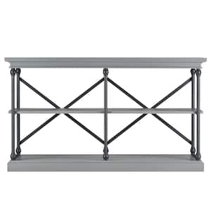 Grey Cornice Iron and Wood Entryway Console Table