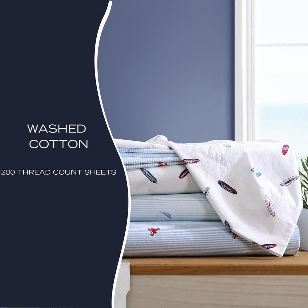 Navy Dusk Cotton Percale Twin Sheet Set with Stripes