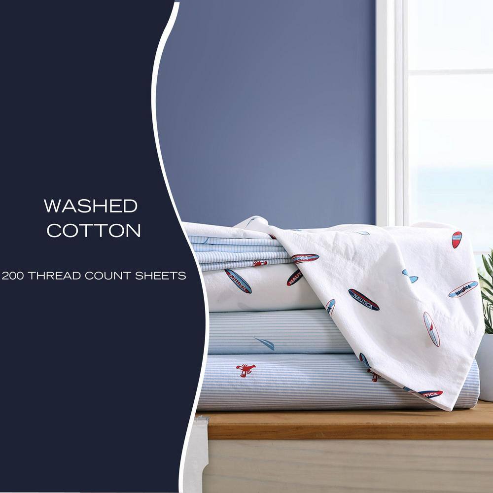 Twin XL Blue Cotton Percale Deep Pocket Sheet Set
