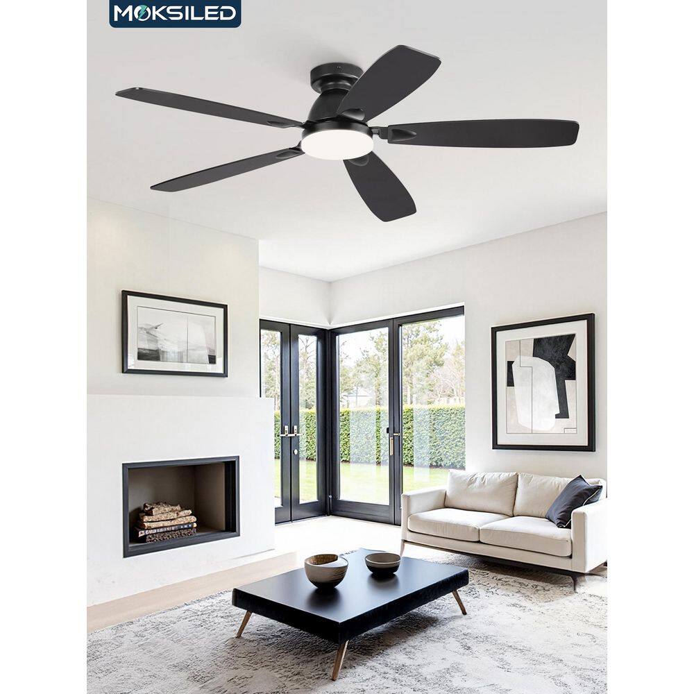52 in. Indoor Modern Matte Black Reversible 3-Color LED Flush Mount Ceiling Fan with Lights and Remote Control, DC Motor price history on PriceWatchPro