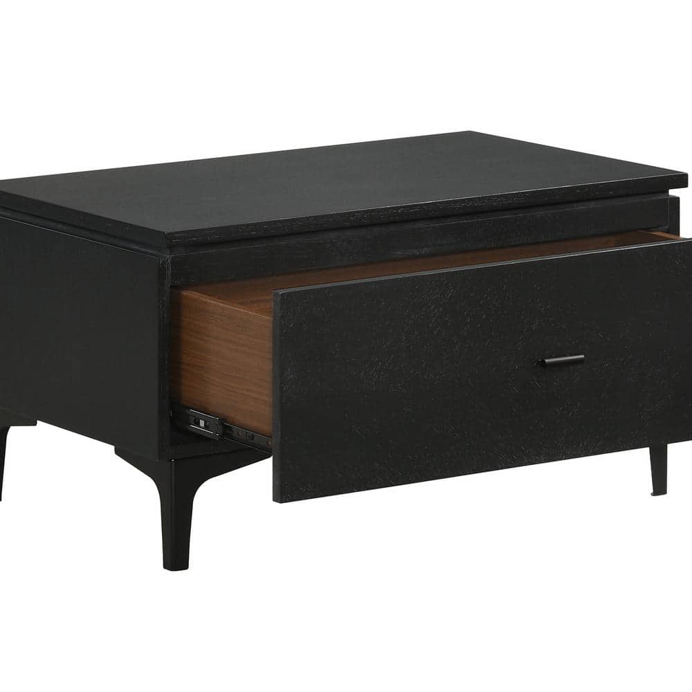 Transitional Black Ash Veneer 1-Drawer Nightstand with Metal Legs