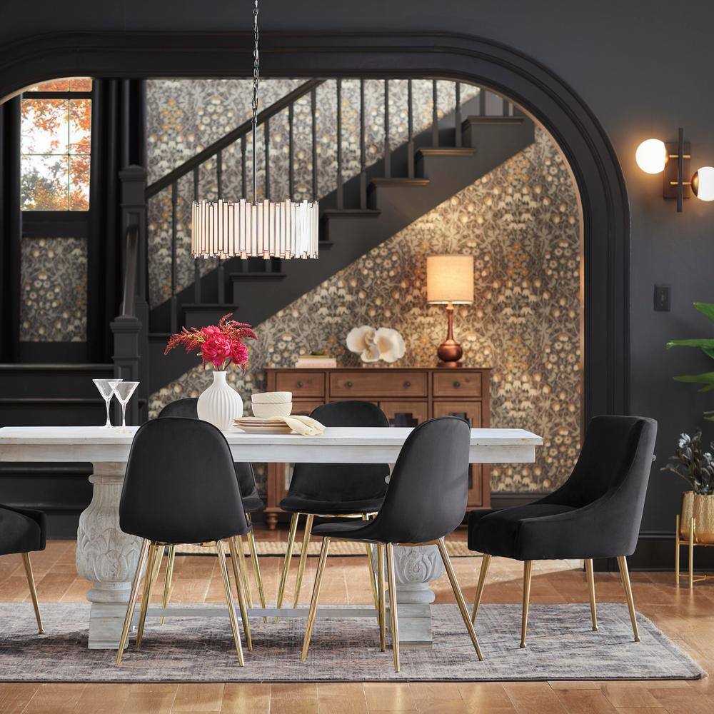 Set of 2 Black Velvet and Gold Metal Dining Chairs