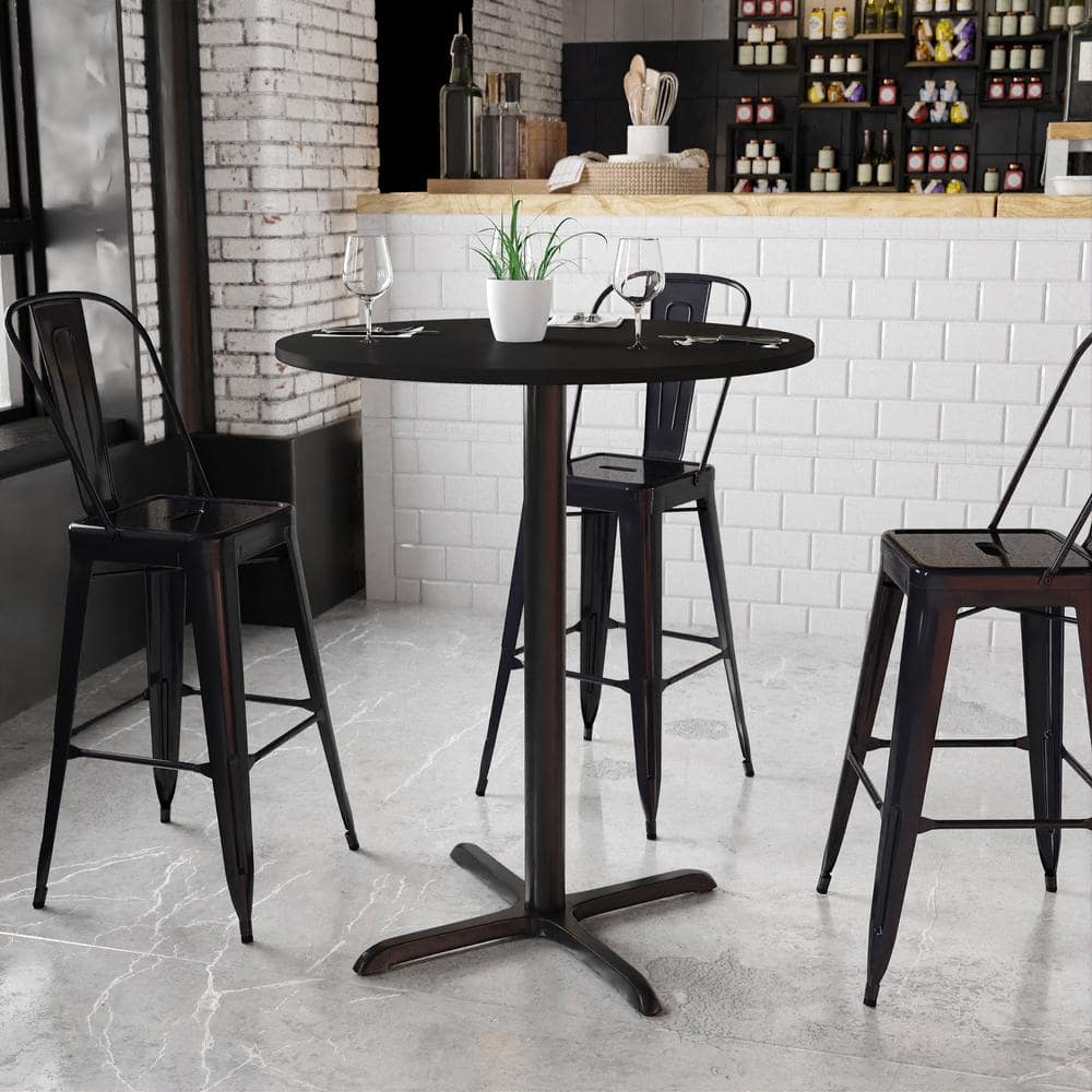 Black Round Laminate Bar Height Table with Cast Iron Base