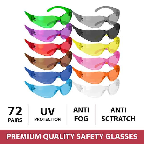 BISON LIFE Hyline Safety Glasses, Full Color, Anti-Fog, Scratch Resistant Polycarbonate Lens, 72-Pairs 72-Assorted Colors (6 Box)