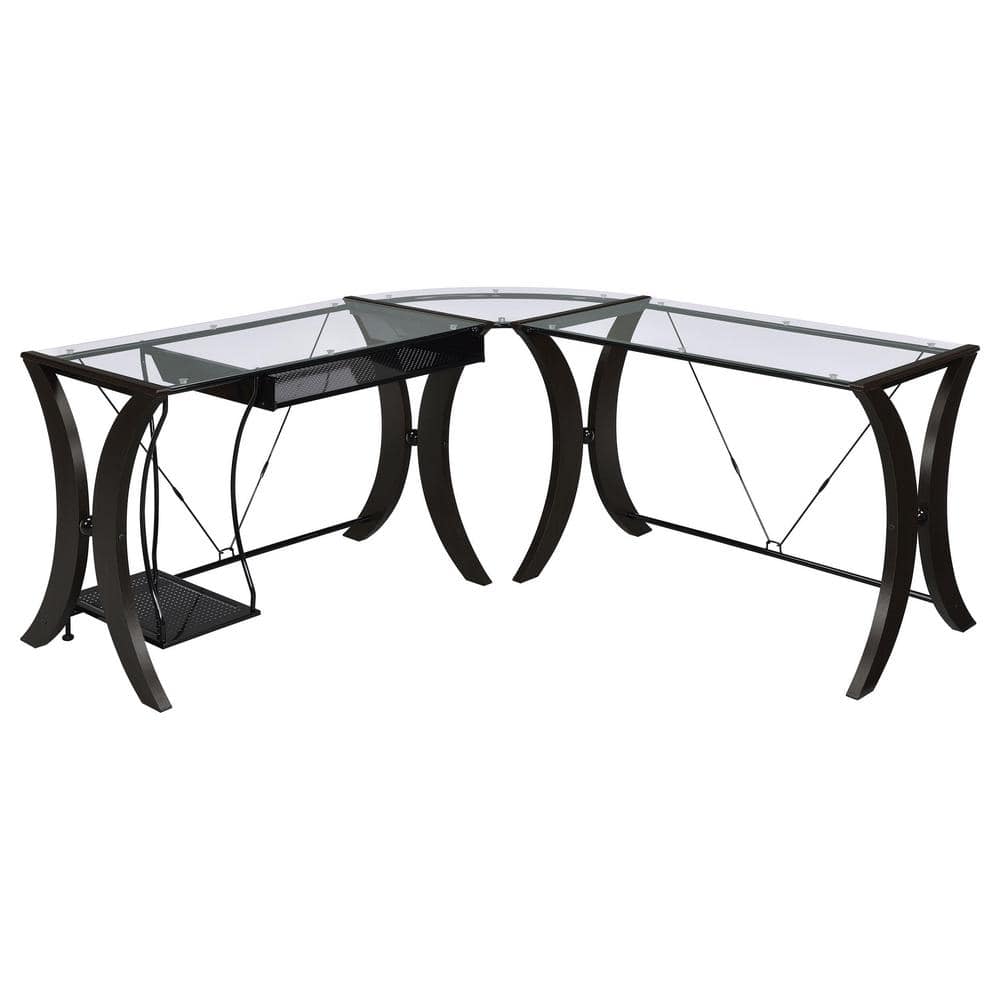 Sleek Cappuccino & Black Wood Corner Computer Desk with Keyboard Tray