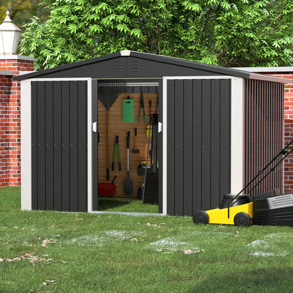 Kaikeeqli 8.5 ft. x 6.5 ft. Metal Outdoor Garden Storage Shed with ...