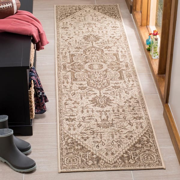 Linden Beige/Cream 2 ft. x 10 ft. Ornate Medallion Indoor/Outdoor Runner Rug