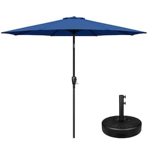 9 ft. Steel Market Tilt Patio Umbrella in Blue with Free Standing Base