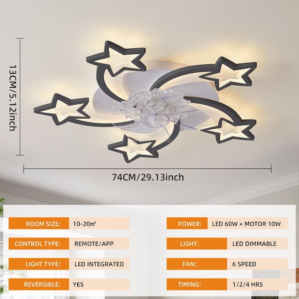 29.13 in. Indoor Black Modern Low Profile Star Standard Ceiling Fan with Dimmable Integrated LED and Remote Included