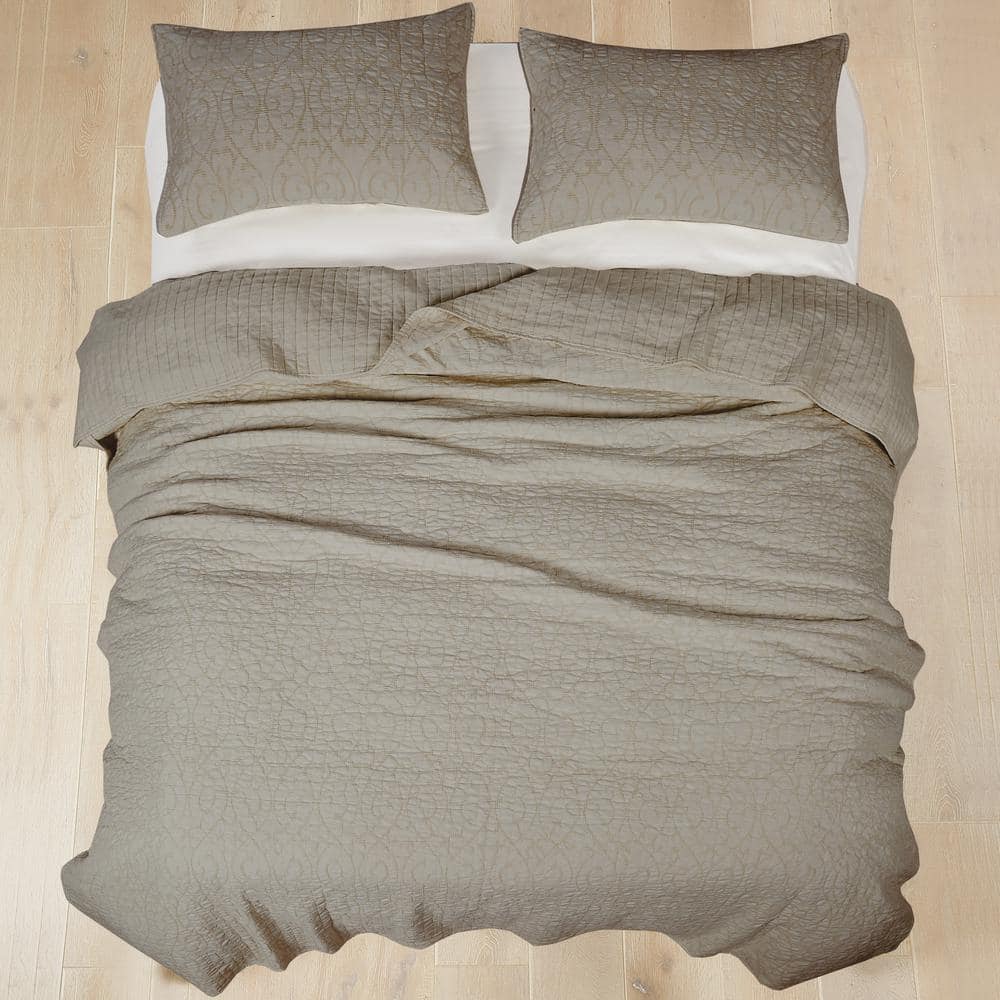 Taupe Twin Reversible Microfiber Quilt Set