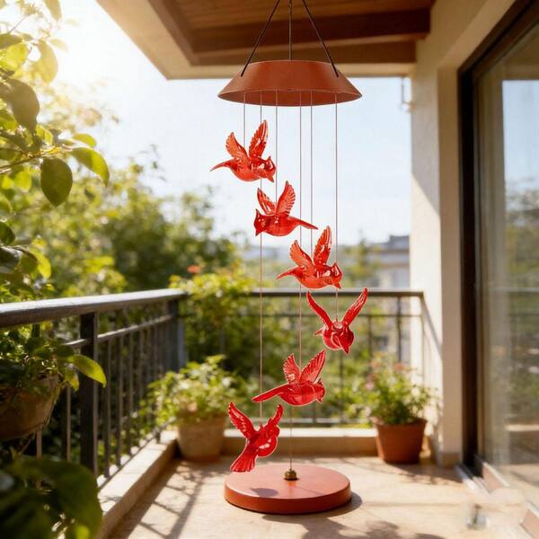 5 in. x 30 in. Plastic Solar Cardinal Bird Wind Chime HPD1XSLVWX