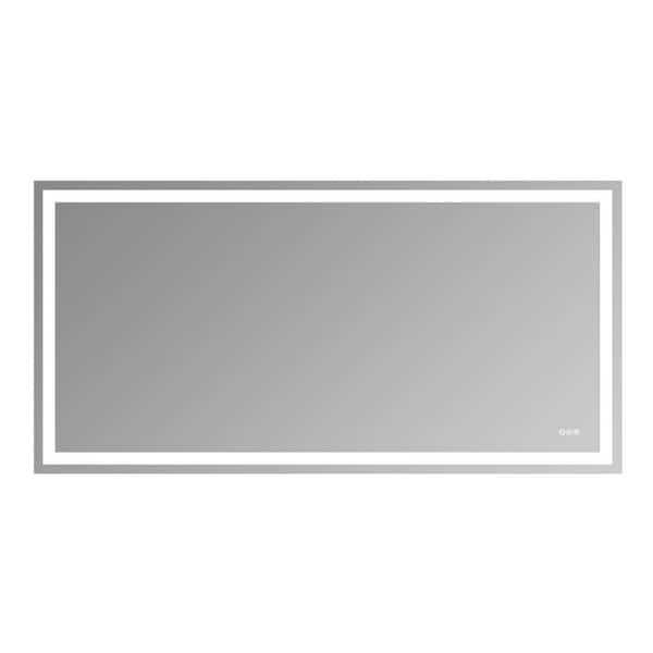 72 in. W x 36 in. H Rectangle Frameless LED Wall Bathroom Vanity Mirror in Silver, Dual Light Strips