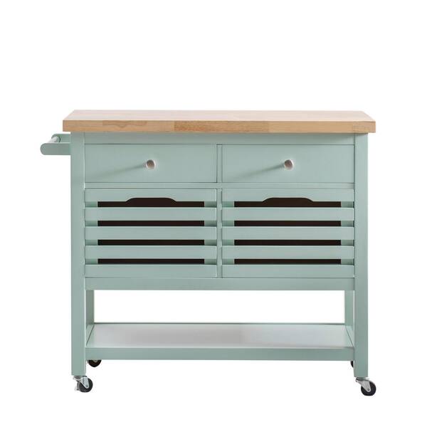 Sunjoy New Jaden Aqua Body with Wood Top Kitchen Cart with 4 Drawers