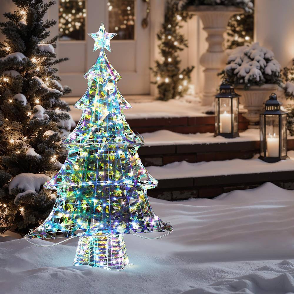 Multicolor LED Lighted Christmas Tree with Iron Frame