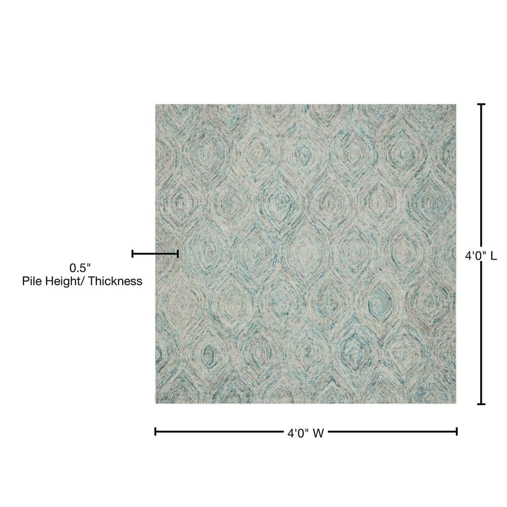 Ivory and Sea Blue Hand-Tufted Wool Square Rug