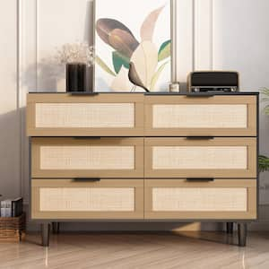 6-Drawers Rattan dresser Rattan Drawer, Bedroom, Living Room (Black)