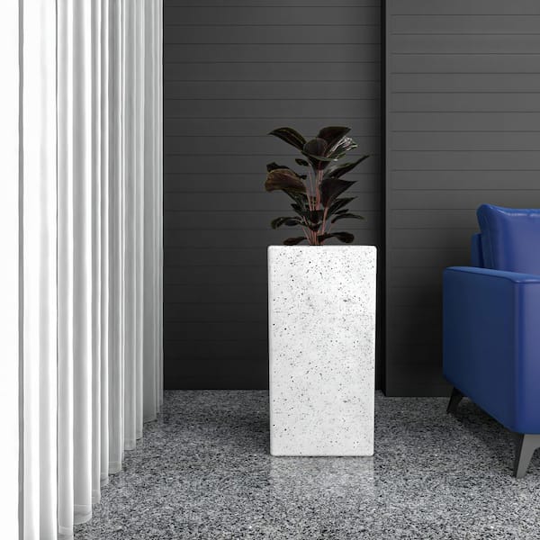 Terra 20 in. High Fiberstone Garden Pots, Modern Tall Square Planters with Drainage Hole for Outdoor/Indoor in White