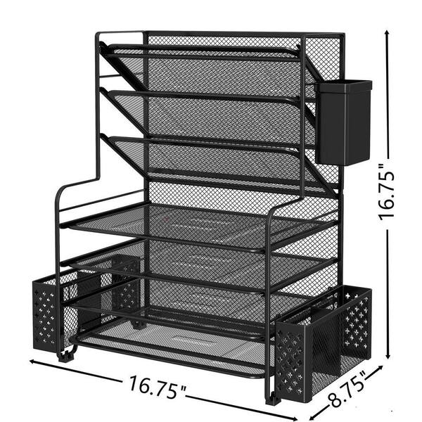 Black 16.75 in. x 11.22 in. x 16.75 in. Metal Mesh 7-Tier Desk