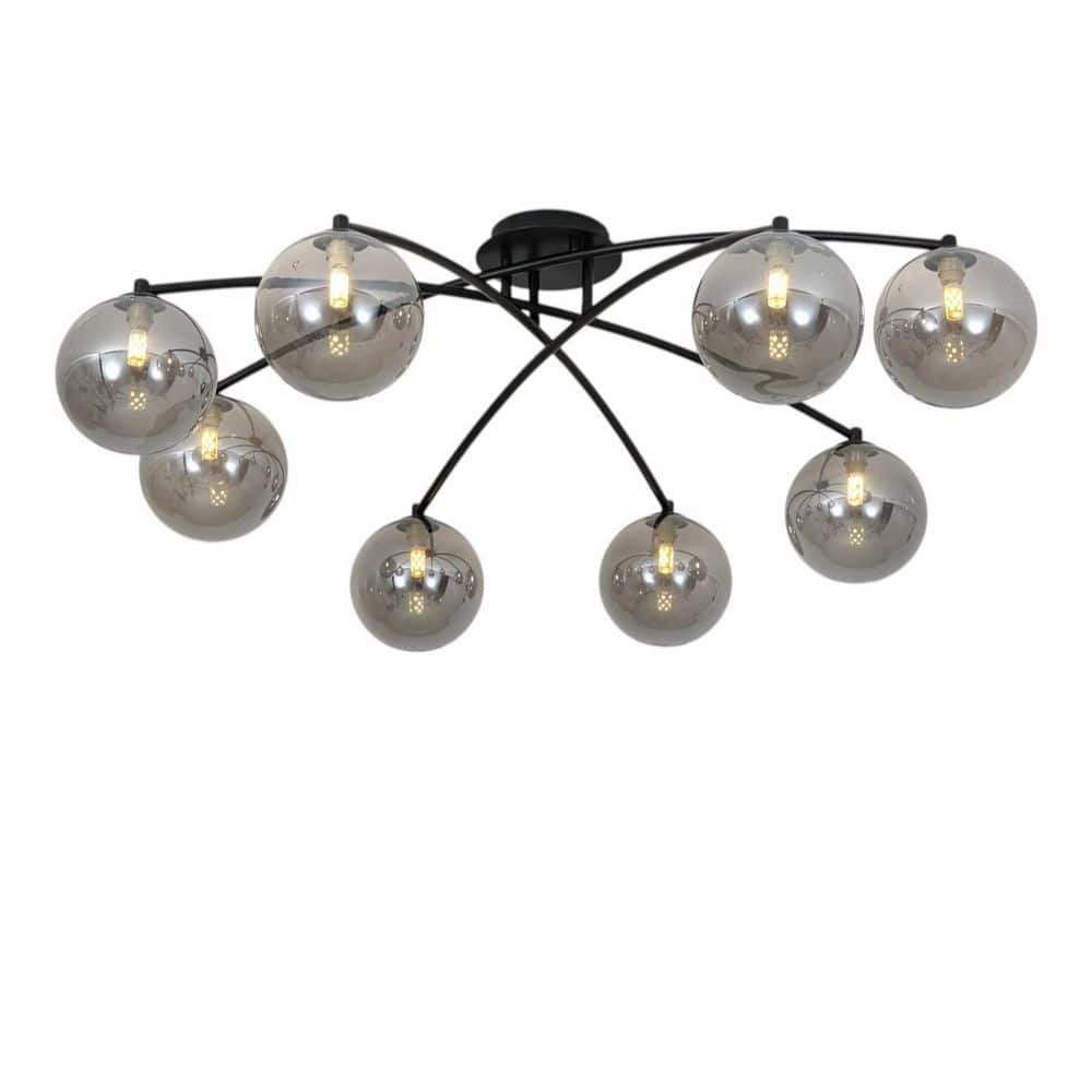 Dalton 43 in. 8-Light Modern Sputnik Matte Black Flush Mount Ceiling Light with Smoked Glass Globe for Dining Room price history on PriceWatchPro