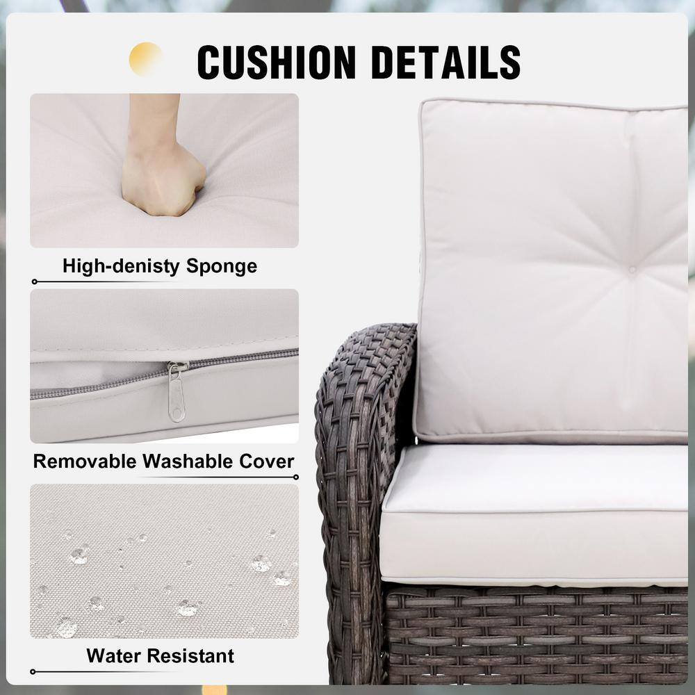 5-Piece Beige Cushioned Steel Frame Outdoor Patio Set