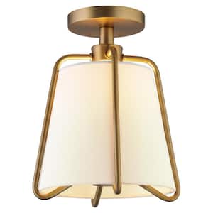 Marduk 9.5 in. Brushed Brass Semi Flush Mount with Fabric Shade
