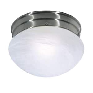 Nuvo 8 in. 1-Light Brushed Nickel Traditional Semi-Flush Mount with Alabaster Mushroom Shade and No Bulbs Included