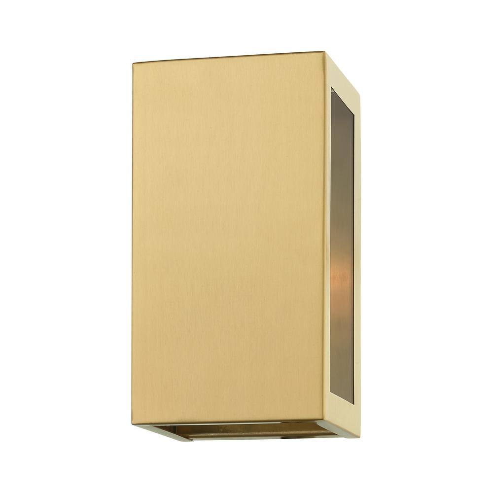 Satin Gold Stainless Steel 1-Light Outdoor Sconce with Clear Glass