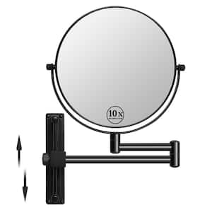 8 in. Double-Sided 1x/10x Magnifying Retractable Wall-Mounted Bathroom Makeup Mirror with Adjustable Base in Black