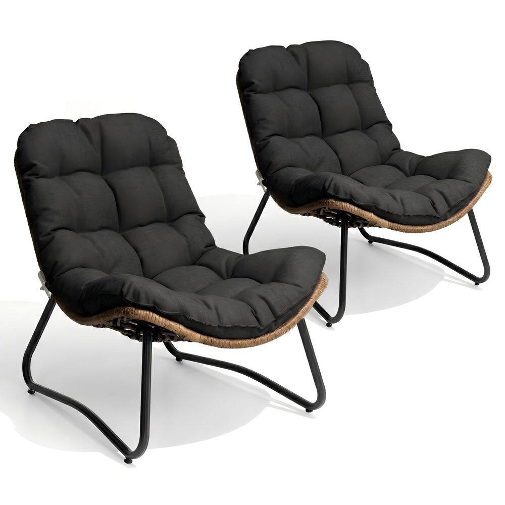 2-Piece Metal Outdoor Loveseat Set Oversized Lounge Chairs with PE Wicker and Fade-Resistant Fabric Cushions in Black price history on PriceWatchPro