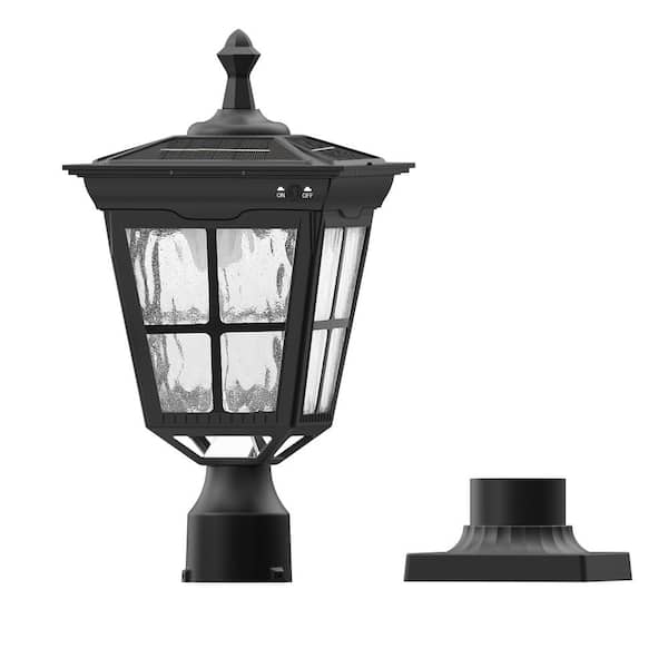 18 in. 1-Light Black Cast Aluminum Dusk to Dawn Solar Outdoor Waterproof Post Lantern w/ Pier Mount Base Integrated LED