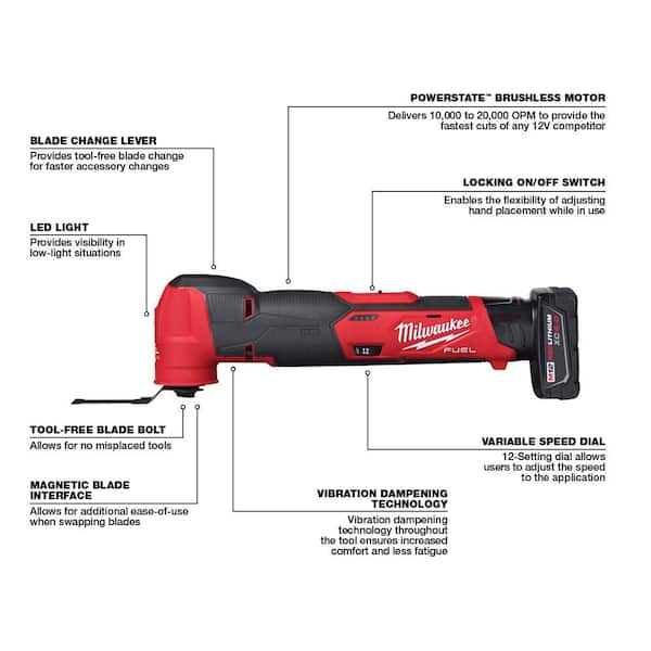 Milwaukee M12 Fuel 12 Volt Lithium Ion Cordless Oscillating Multi Tool Kit With Multi Tool Blade Kit 9 Piece 2526 21xc 49 10 9113 The Home Depot
